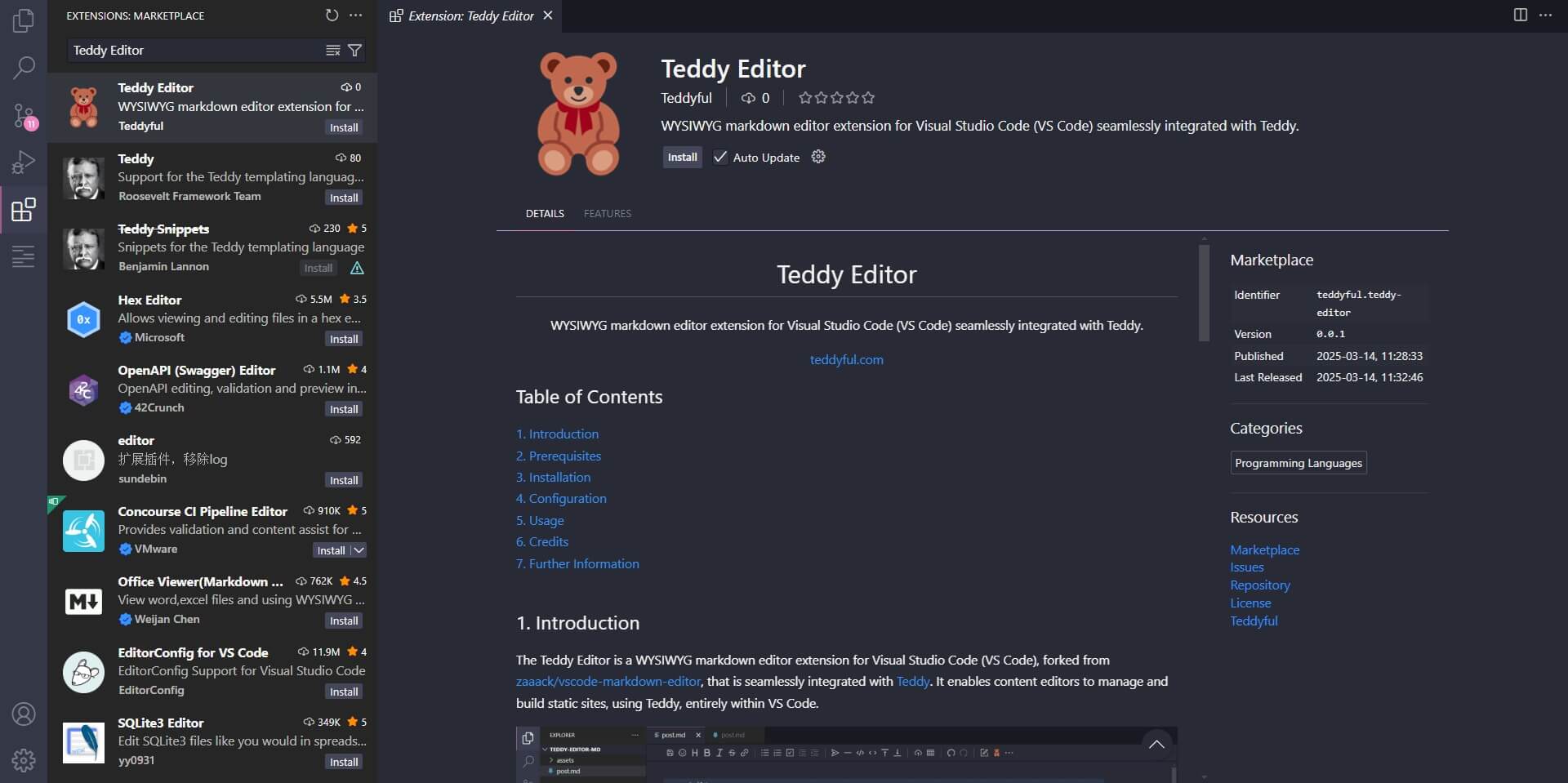 Teddy Editor extension